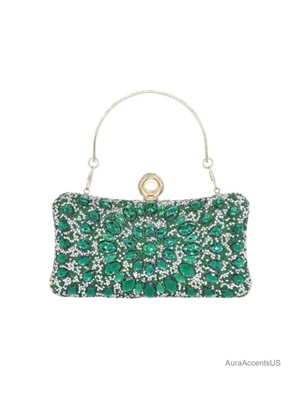 Crystal Evening Clutch with Pearl Clasp Gold Chain Handbag